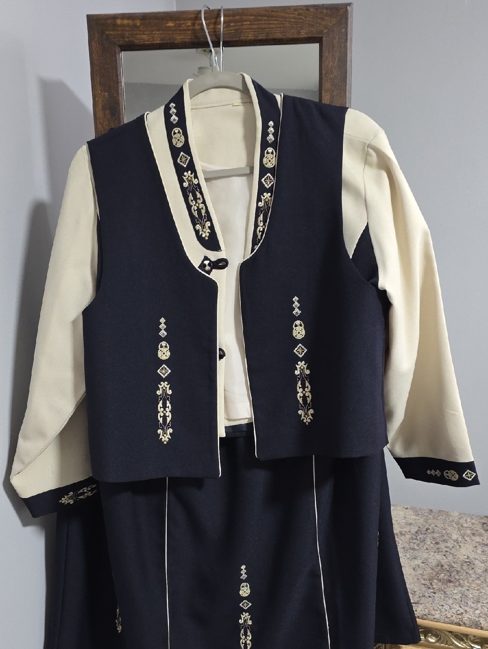 Navy and Cream Embroidered Three-Piece Set Fit Medium And Large,10 To 12